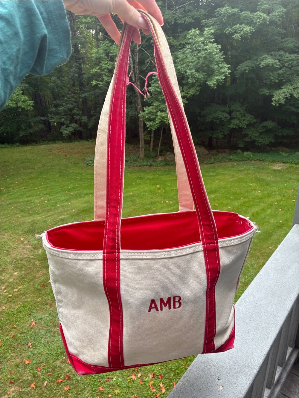 LL Bean Deluxe Boat and Tote Medium Zip Top Distressed FLAWS Made in USA Red